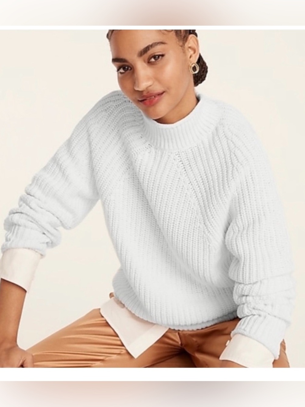 J crew relaxed rollneck sweater white Fisherman’s size Small